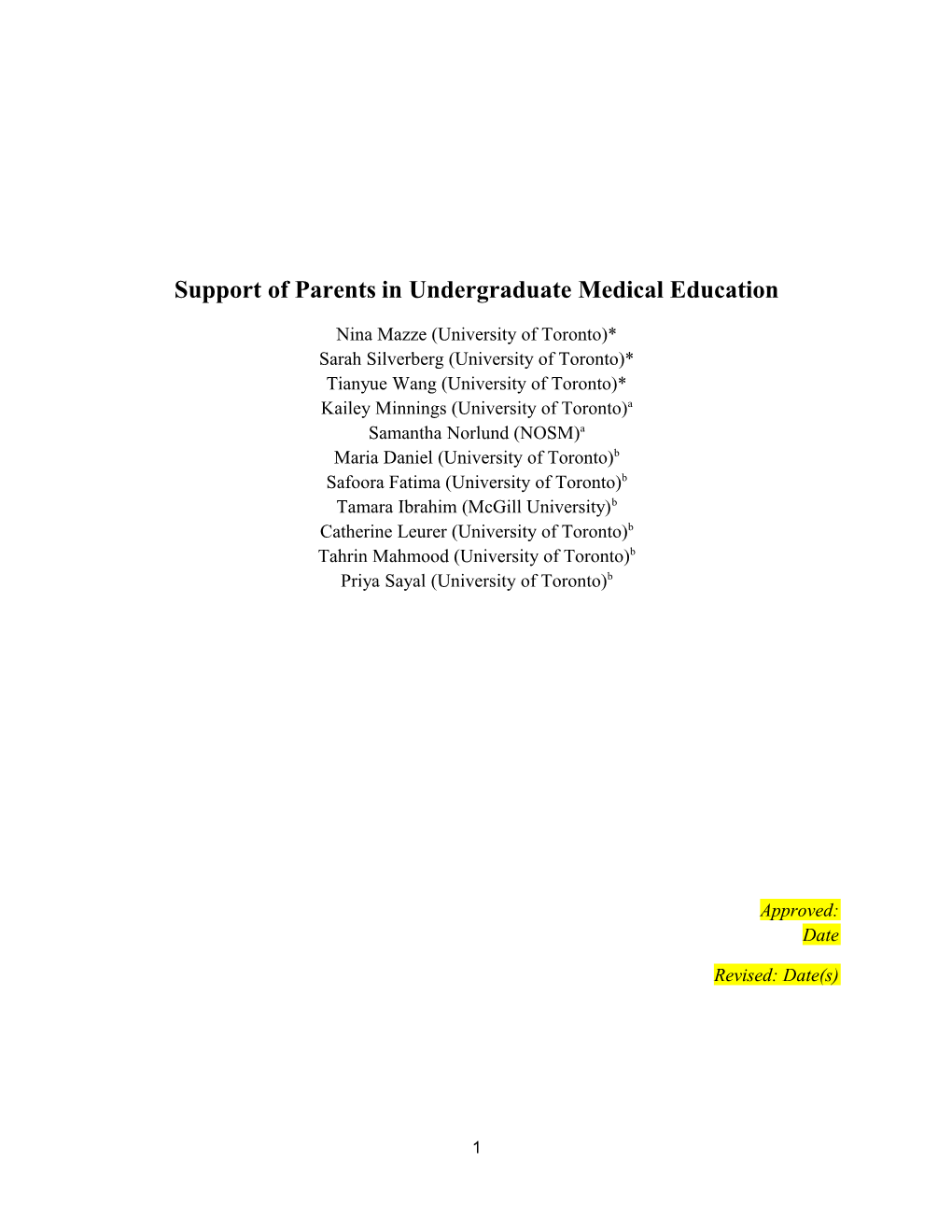 Support of Parentsin Undergraduate Medical Education