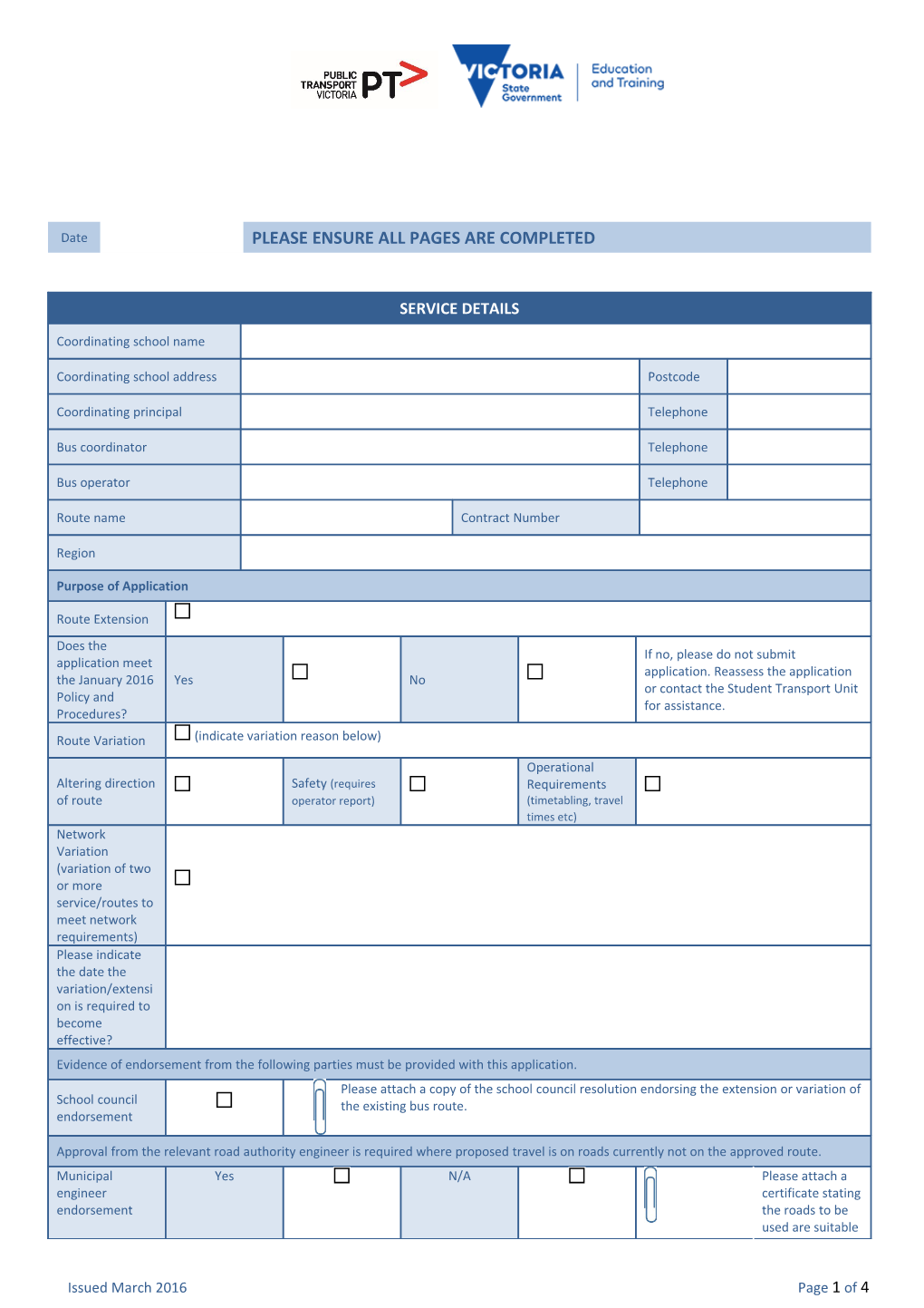 Application for Variation Or Extension of an Existing Route