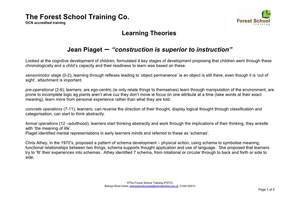 Jean Piaget Construction Is Superior to Instruction