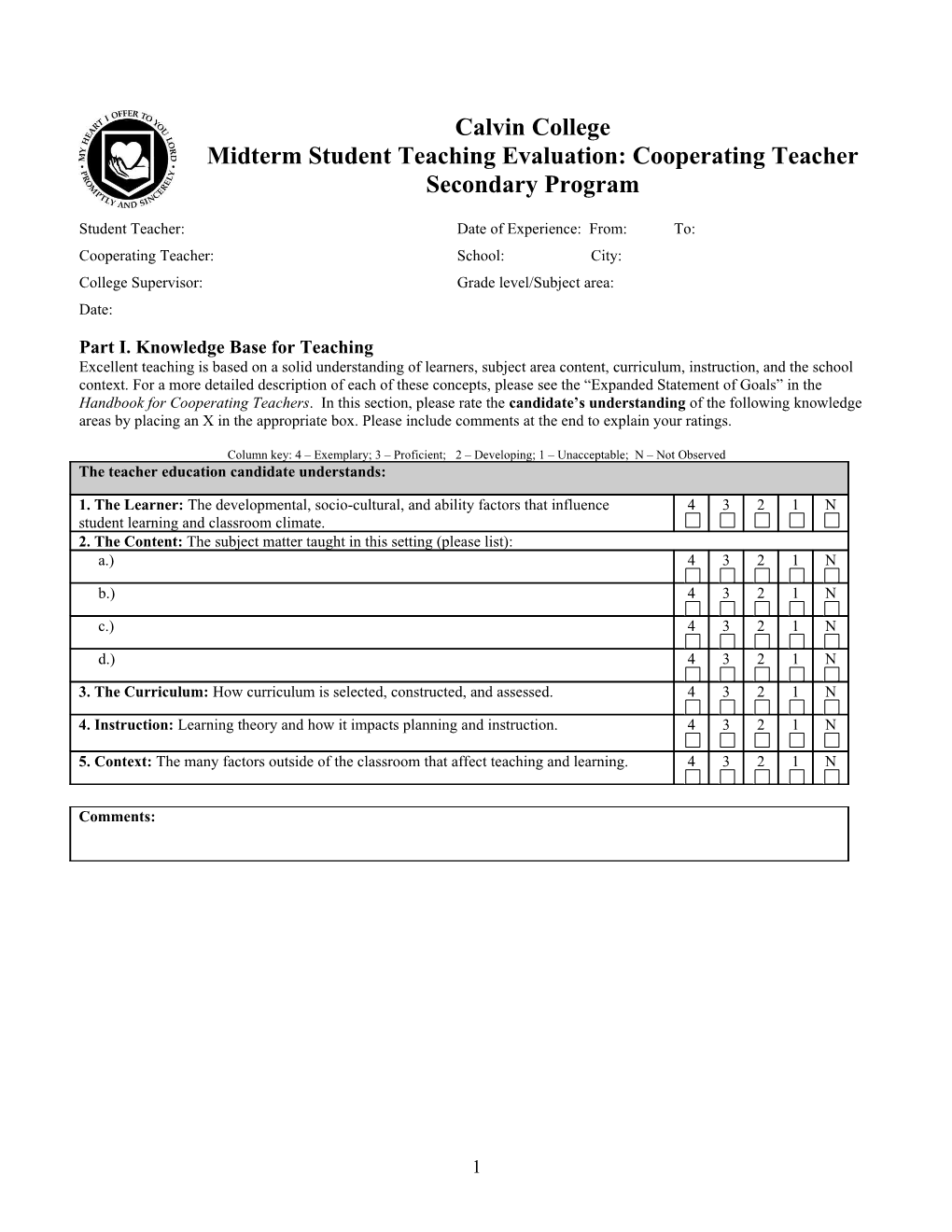 Midterm Student Teaching Evaluation: Cooperating Teacher