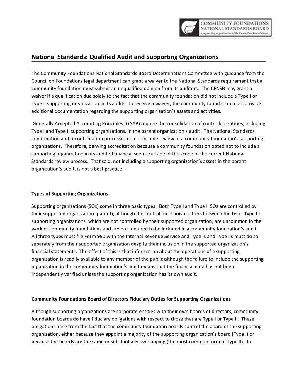 National Standards: Qualified Audit and Supporting Organizations