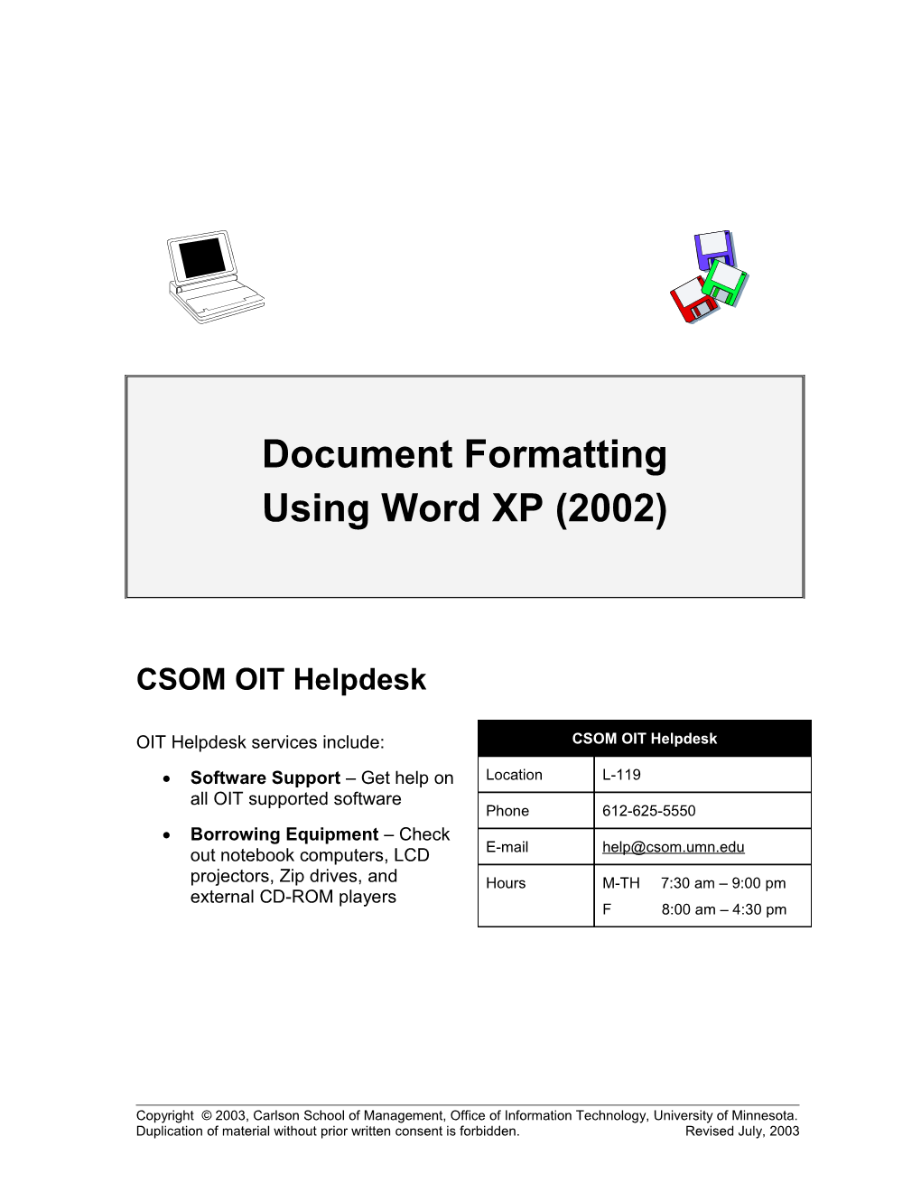 Word Document Formatting for Office XP