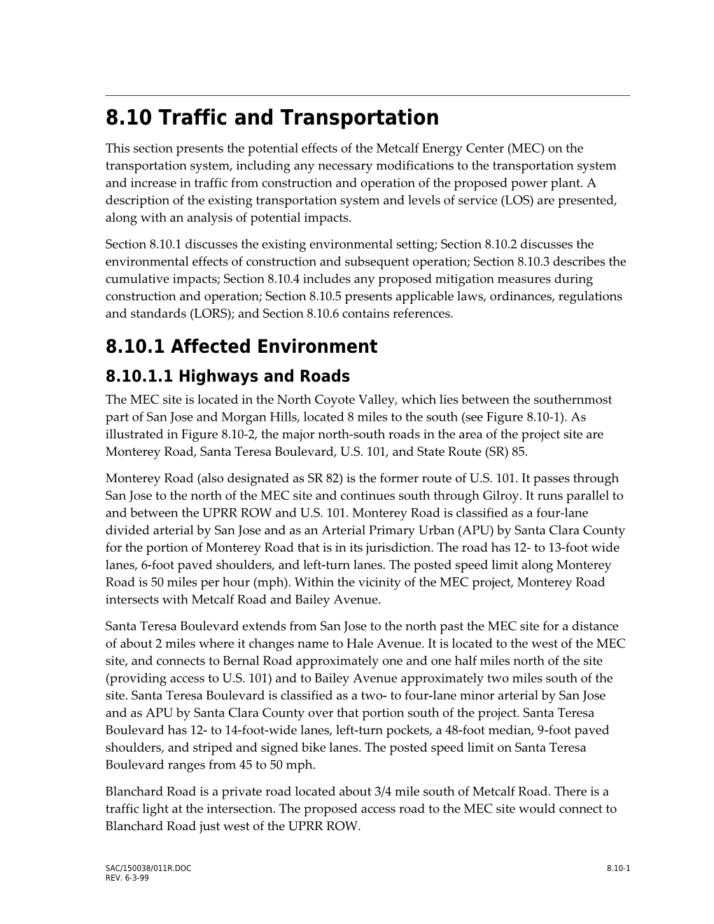 8.10 Traffic and Transportation