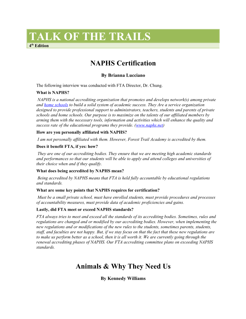 NAPHS Certification
