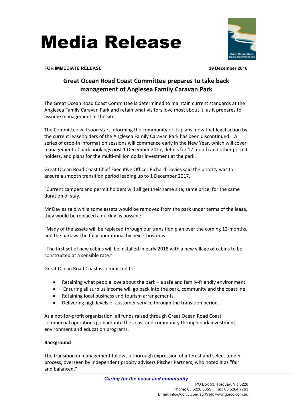Great Ocean Road Coast Committee Prepares to Take Back Management of Anglesea Family Caravan