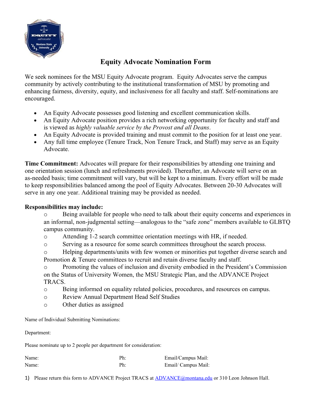 Equity Advocate Nomination Form