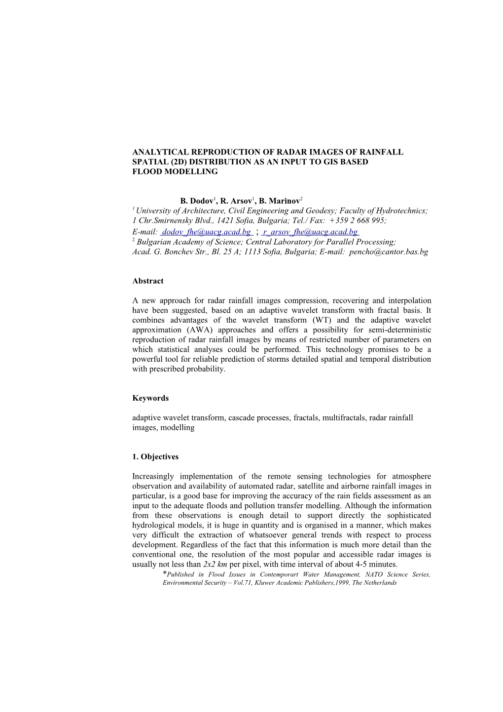 Analytical Reproduction of Radar Images of Rainfall