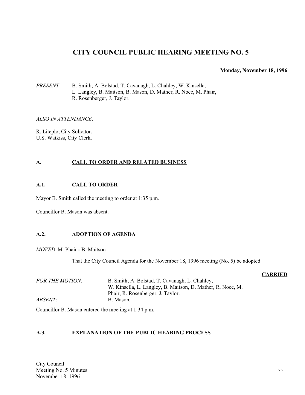 City Council Public Hearing Meeting No. 5