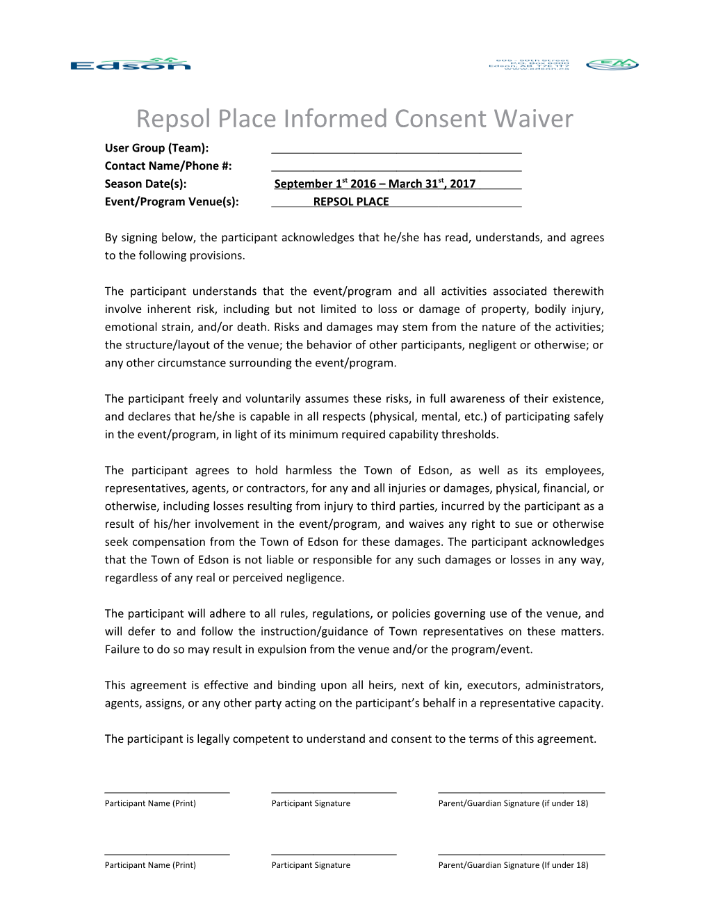 Repsol Placeinformed Consent Waiver