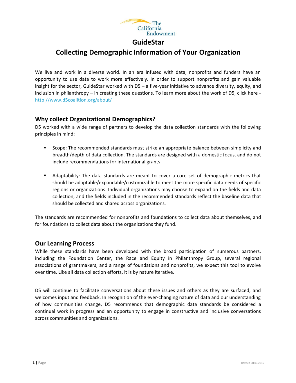 Collecting Demographic Information of Your Organization