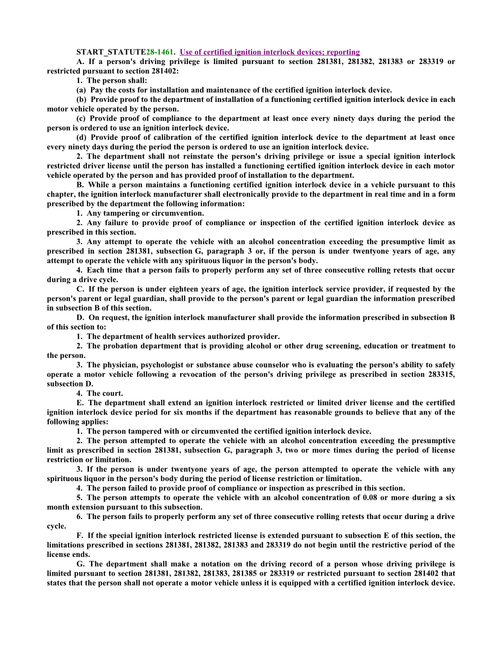 28-1461; Use of Certified Ignition Interlock Devices; Reporting X000d