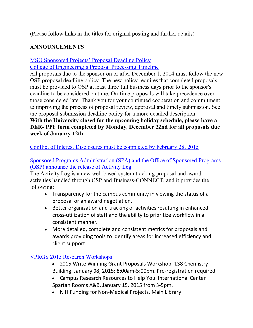 MSU Sponsored Projects Proposal Deadline Policy
