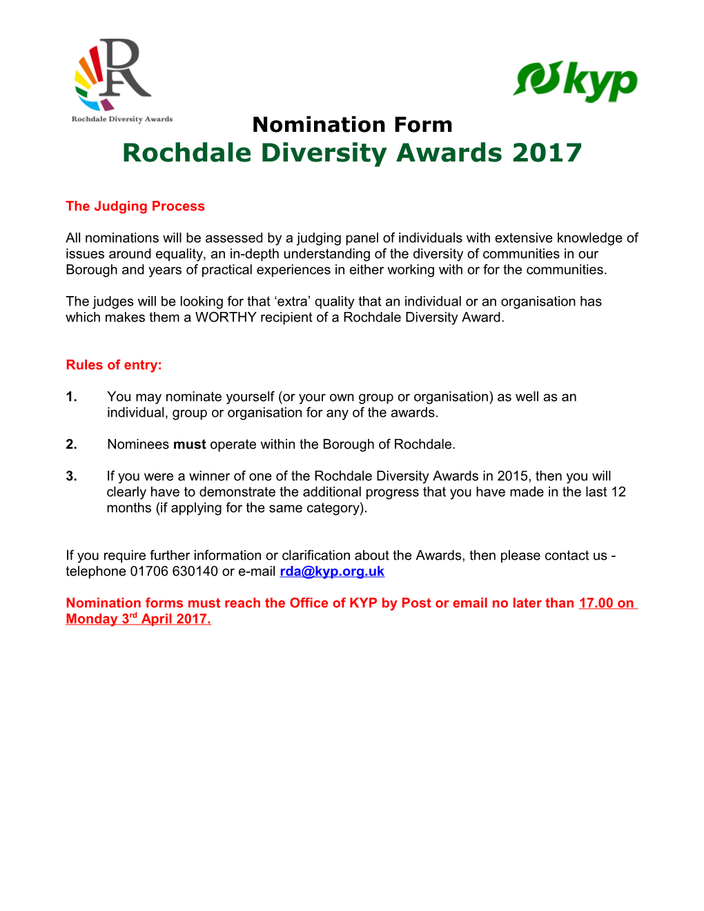 Nominations Form For