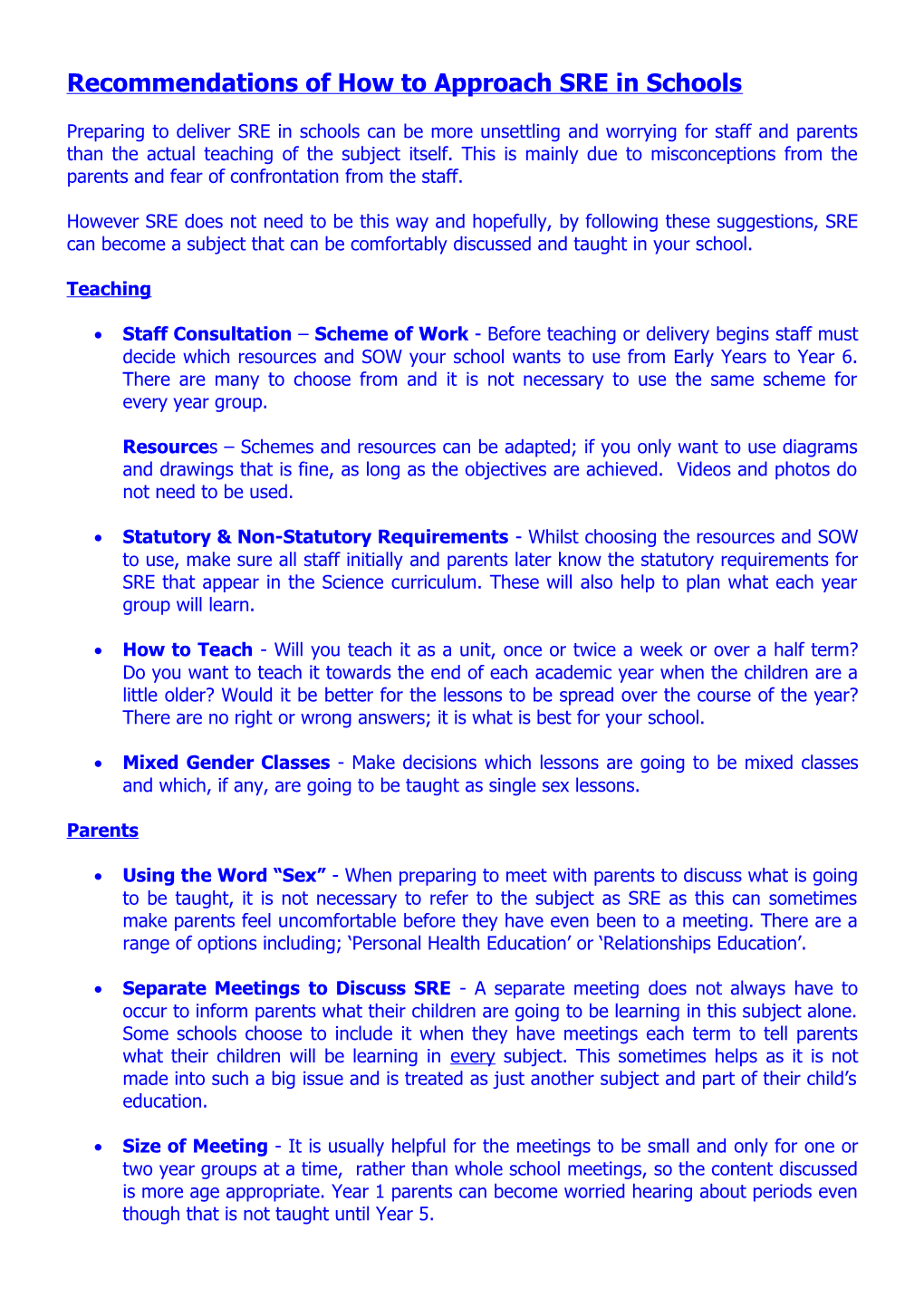 Checklist for How to Approach SRE in Schools