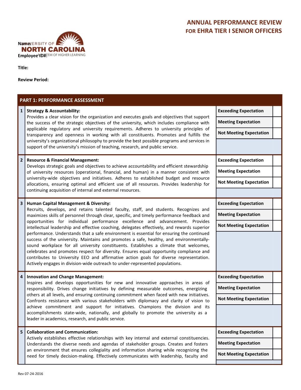 Annual Performance Review Forehra Tier I Senior Officers