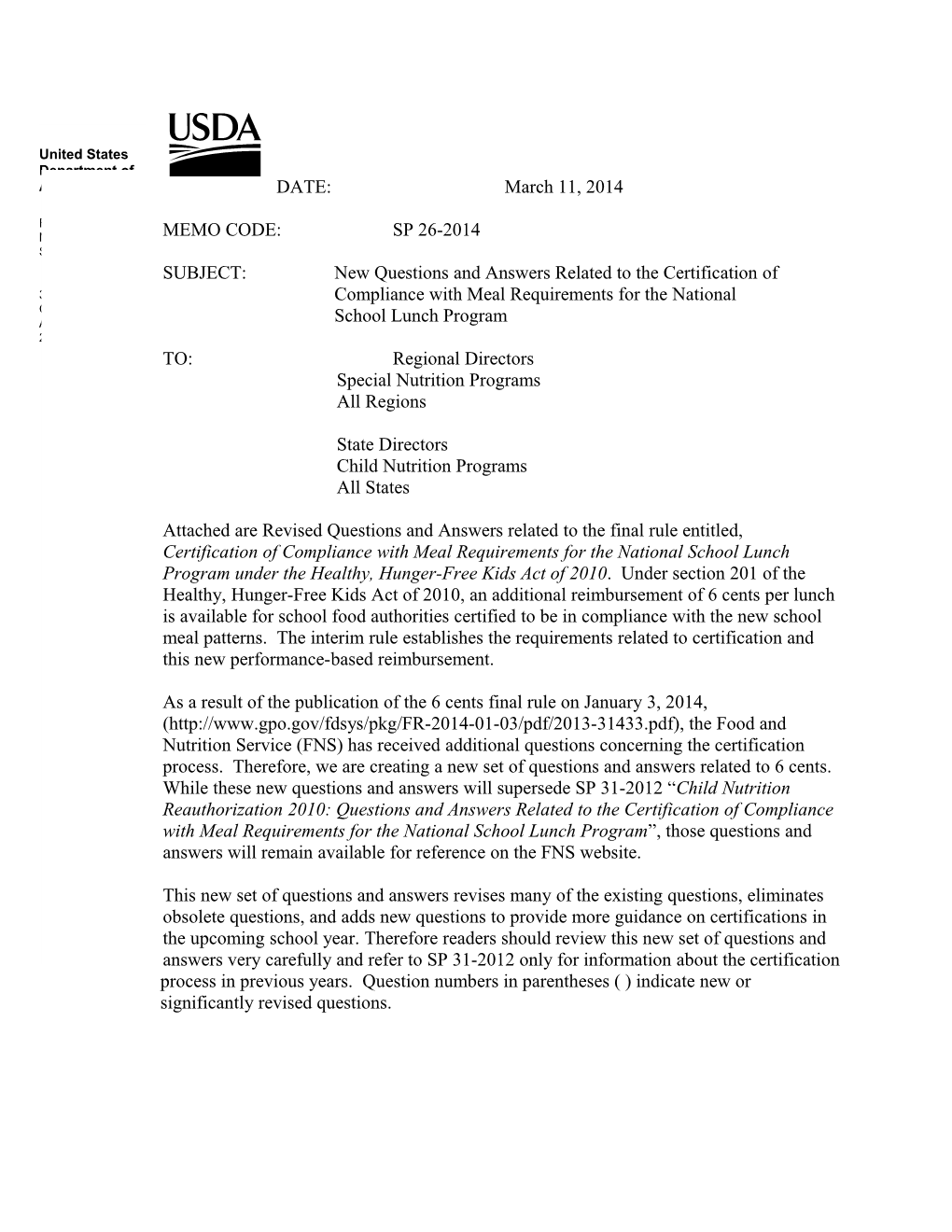 Child Nutrition Reauthorization 2010: Questions and Answers Related to the Certification