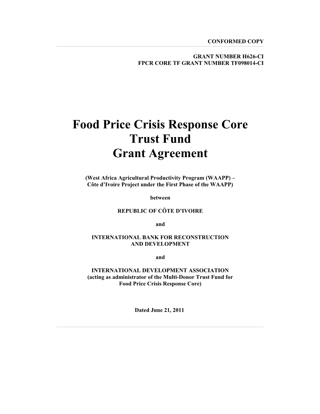 Fpcr Core Tf Grant Number Tf098014-Ci