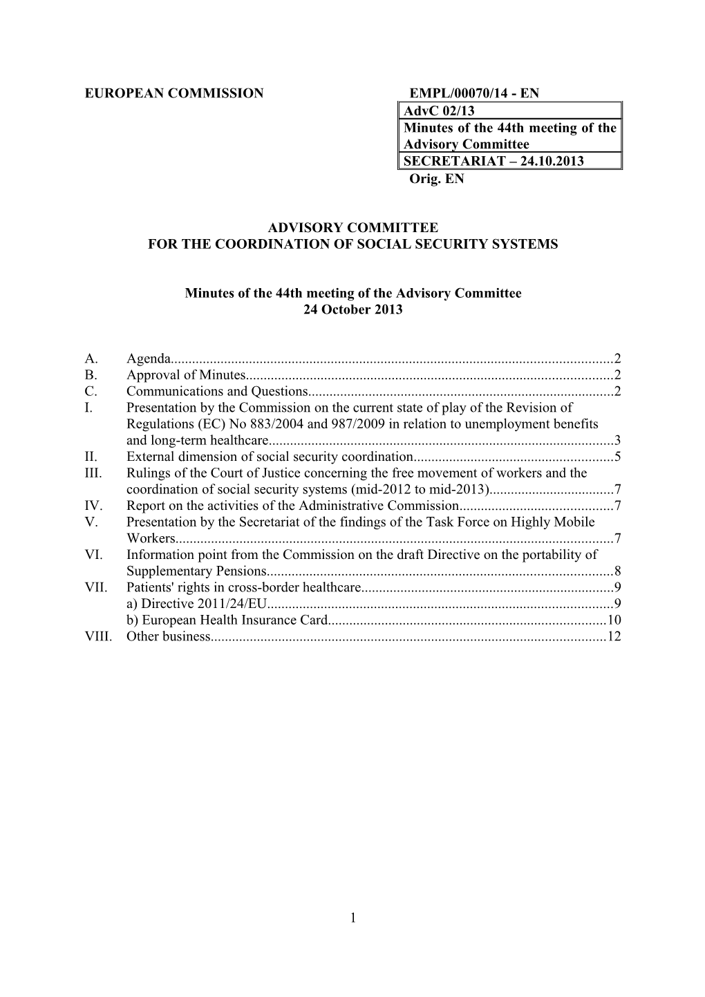 Minutes of the 44Th Meeting of the Advisory Committee