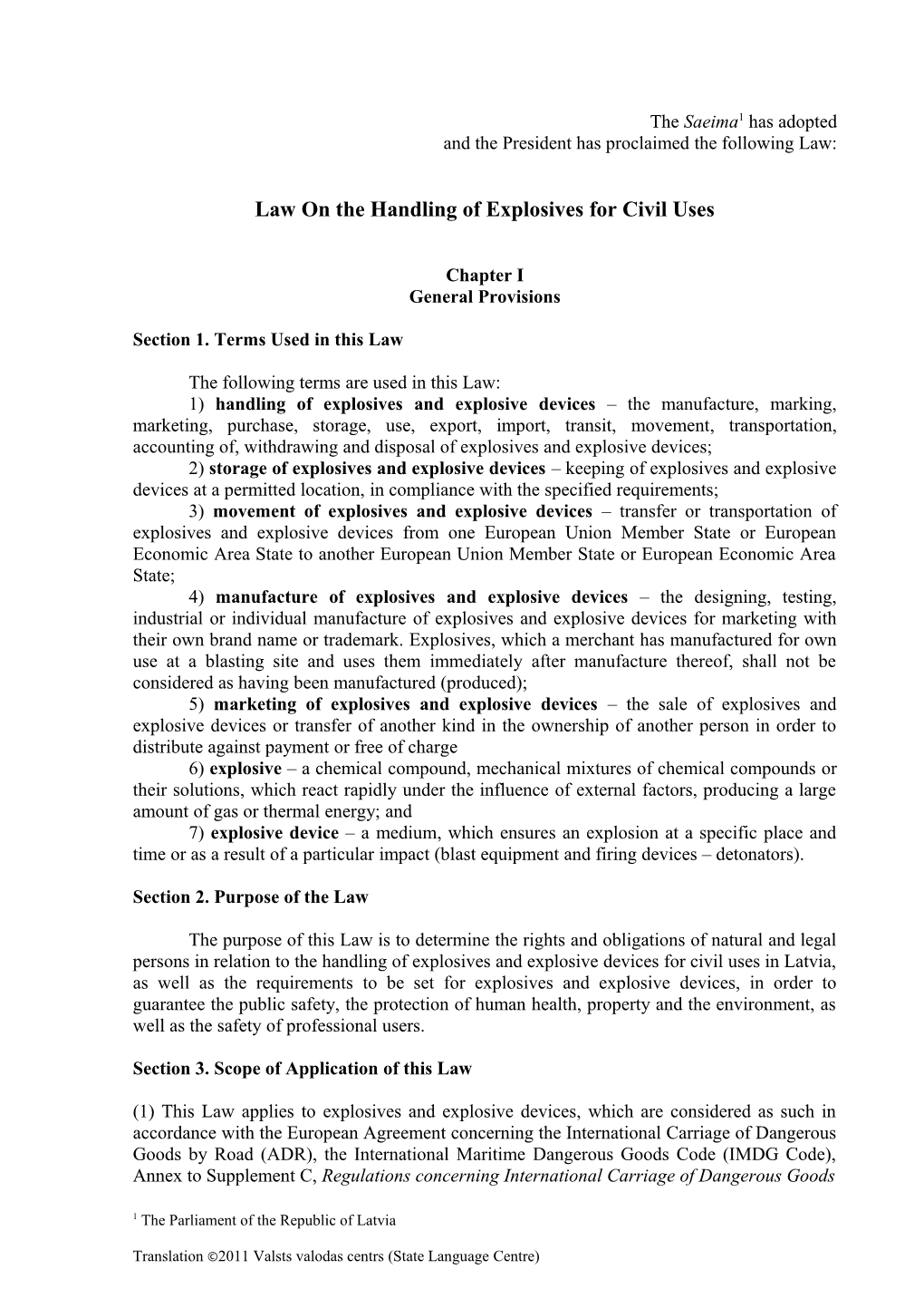 Law on the Handling of Explosives for Civil Uses