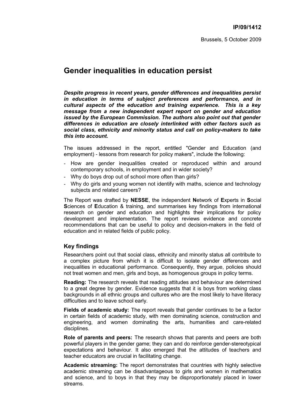Gender Inequalities in Education Persist