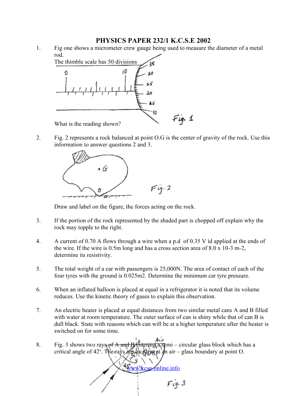 Physics Paper 232/1 K.C.S.E 2002