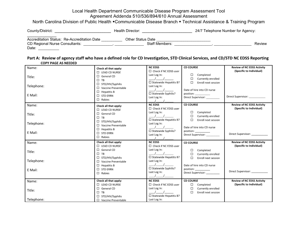 Communicable Disease Program Assessment Tool - Agreement Addendum FY 12-14