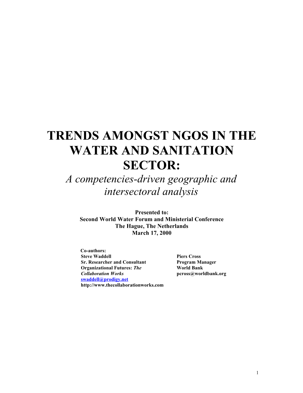 Trends Amongst Ngos in the Water and Sanitation Sector