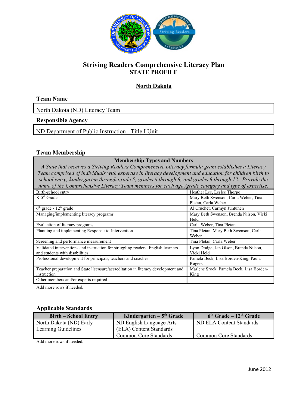 North Dakota State Striving Readers Comprehensive Literacy Plan (MS Word)