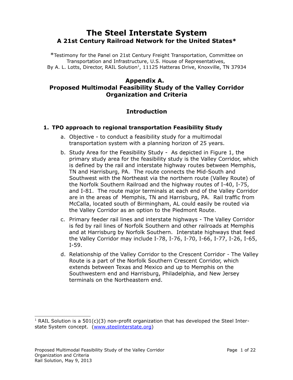 Proposed Multimodal Feasibility Study of the Valley Route