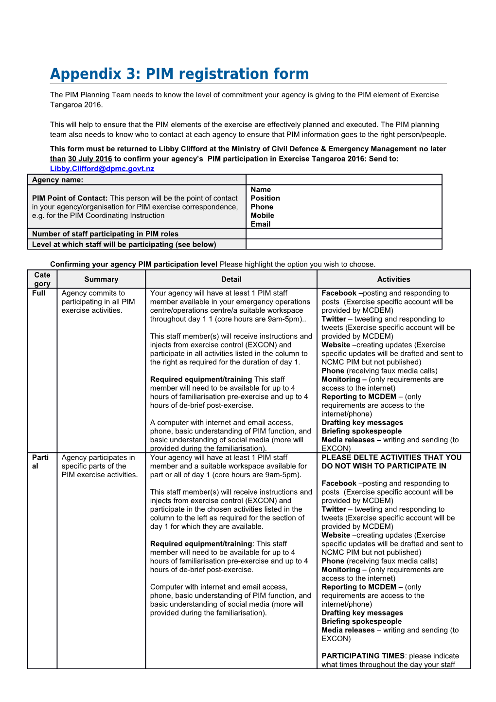 Appendix 3: PIM Registration Form