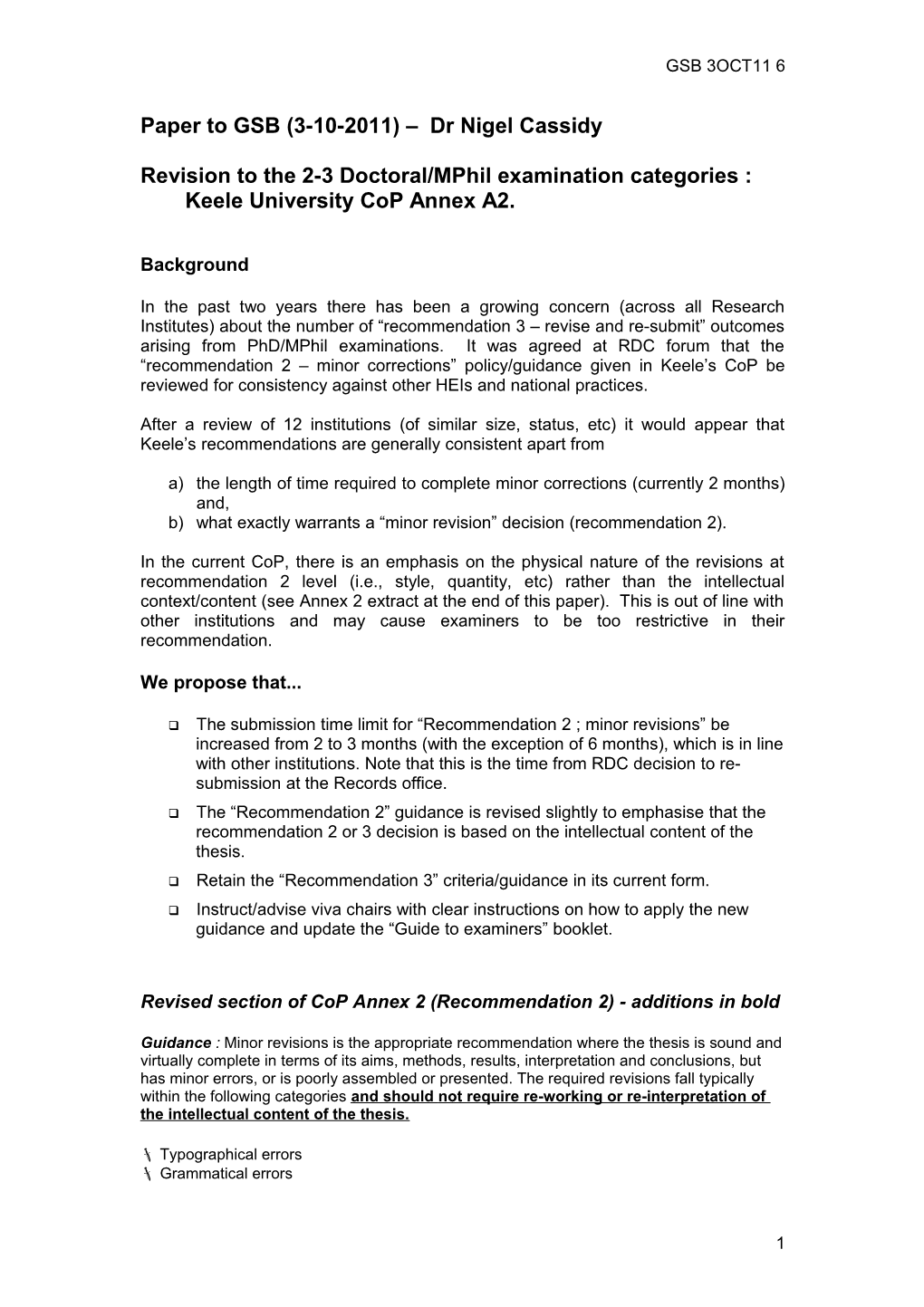 Paper to GSB (3-10-2011) Dr Nigel Cassidy