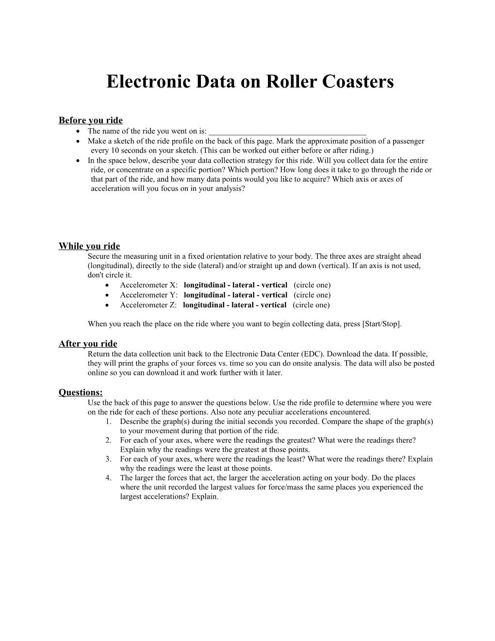 Electronic Data on Roller Coasters