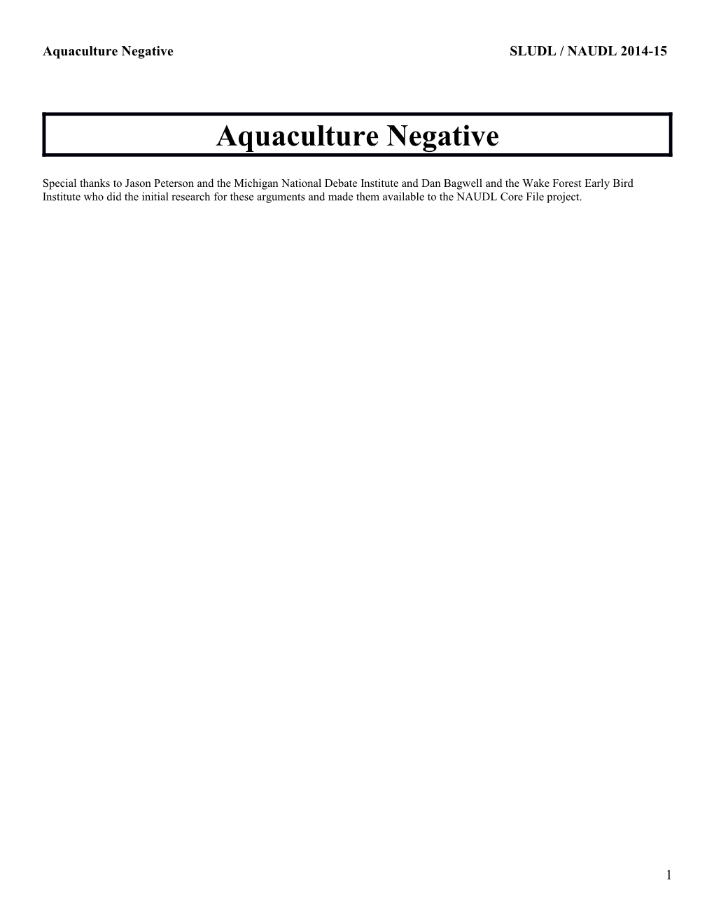 Aquaculture Negativesludl / NAUDL 2014-15