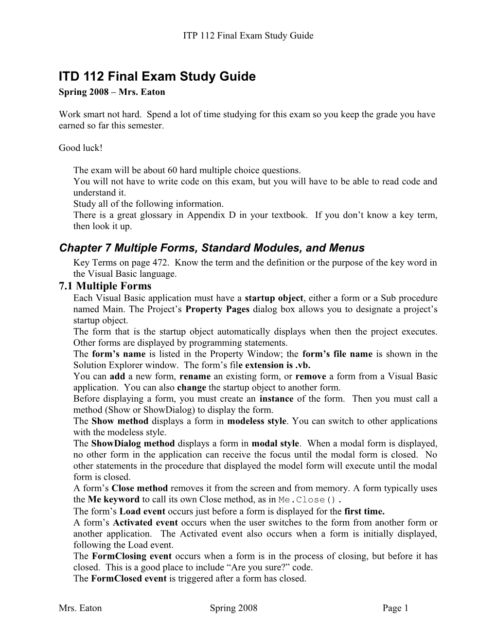 ITD 112 Exam 1 Study Guide