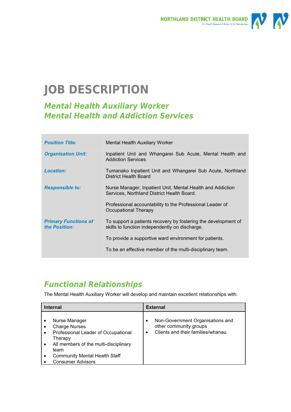 Mental Health Auxiliary Worker