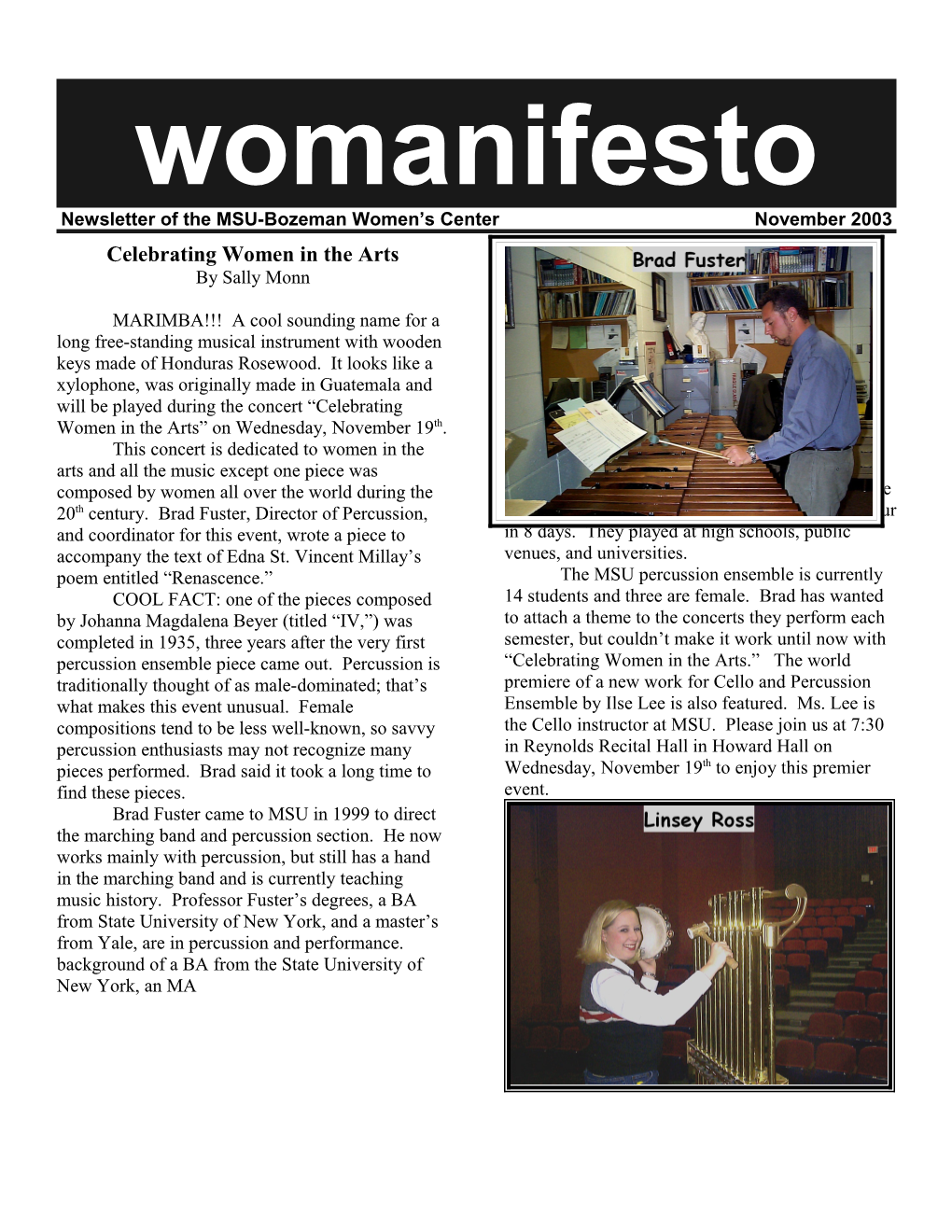Newsletter of the MSU-Bozeman Women S Center November 2003