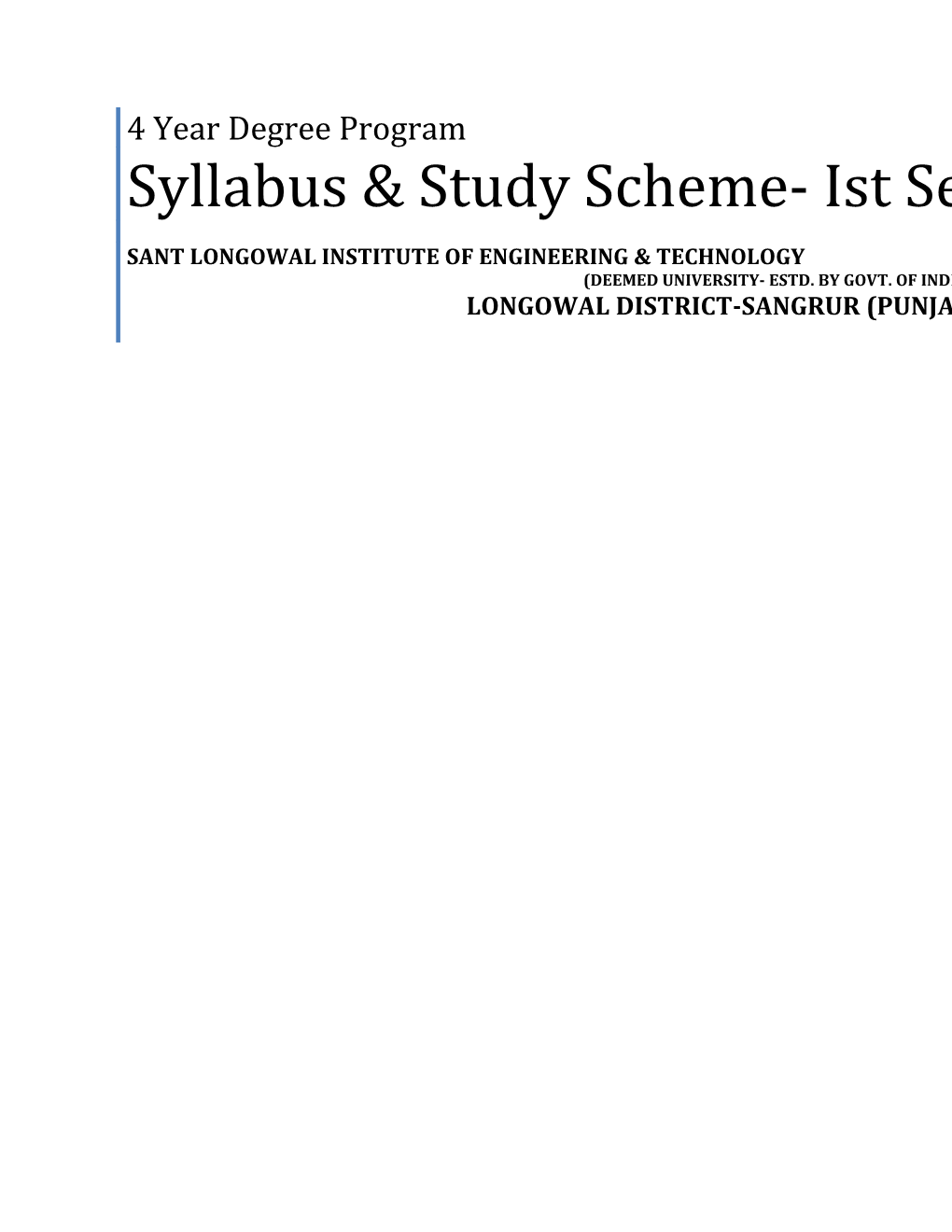 Syllabus & Study Scheme- Ist Semester