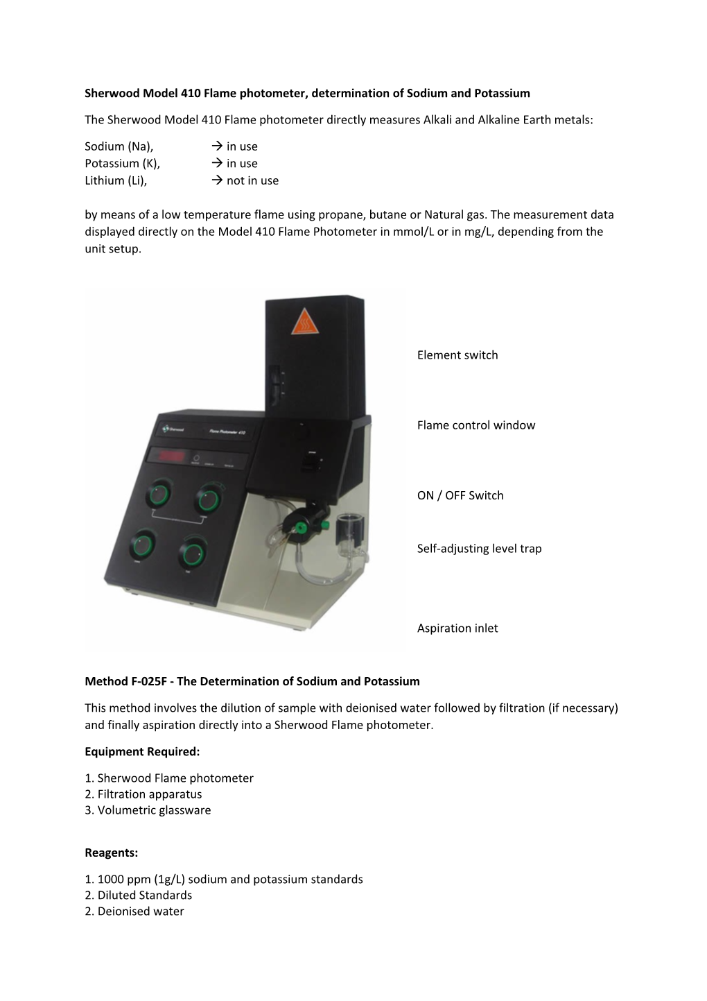 Sherwood Model 410 Flame Photometer, Determination of Sodium and Potassium