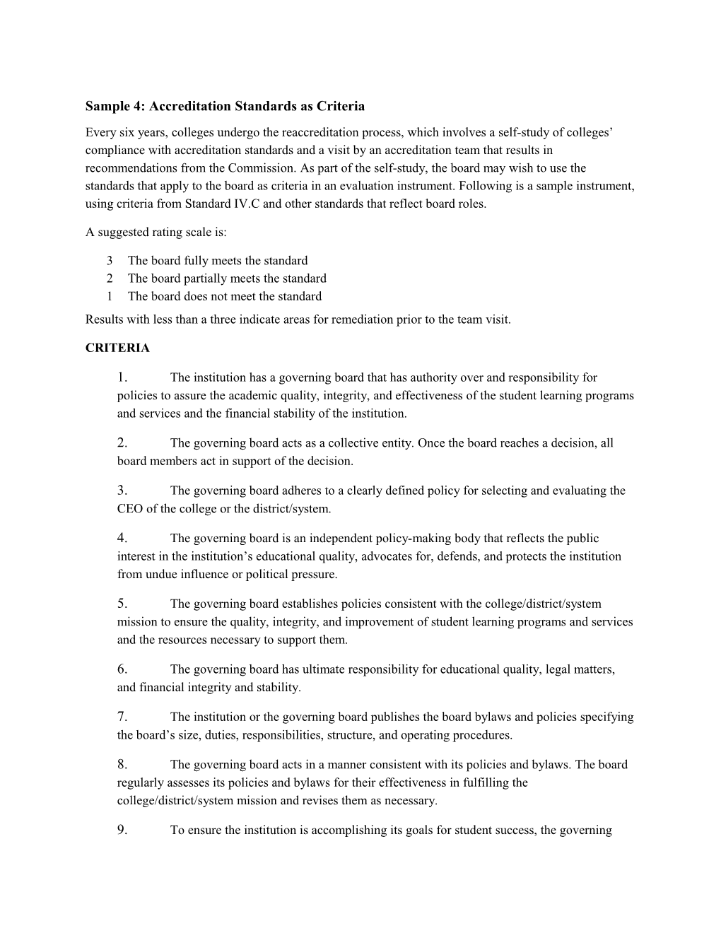 Sample 4: Accreditation Standards As Criteria