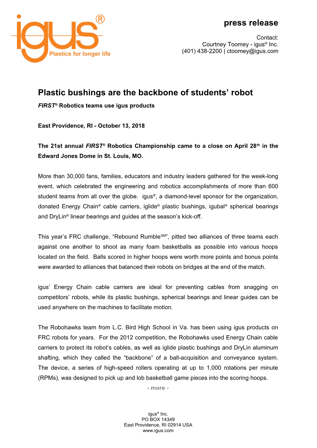 Plastic Bushings Are the Backbone of Students Robot