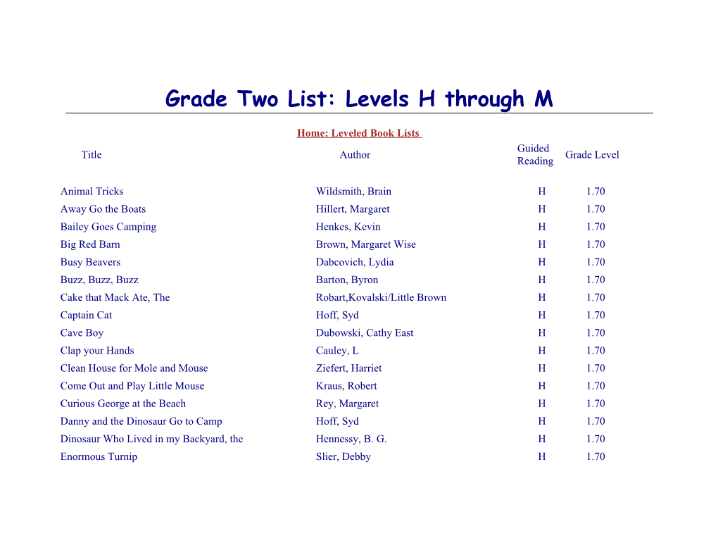 Grade Two List: Levels H Through M