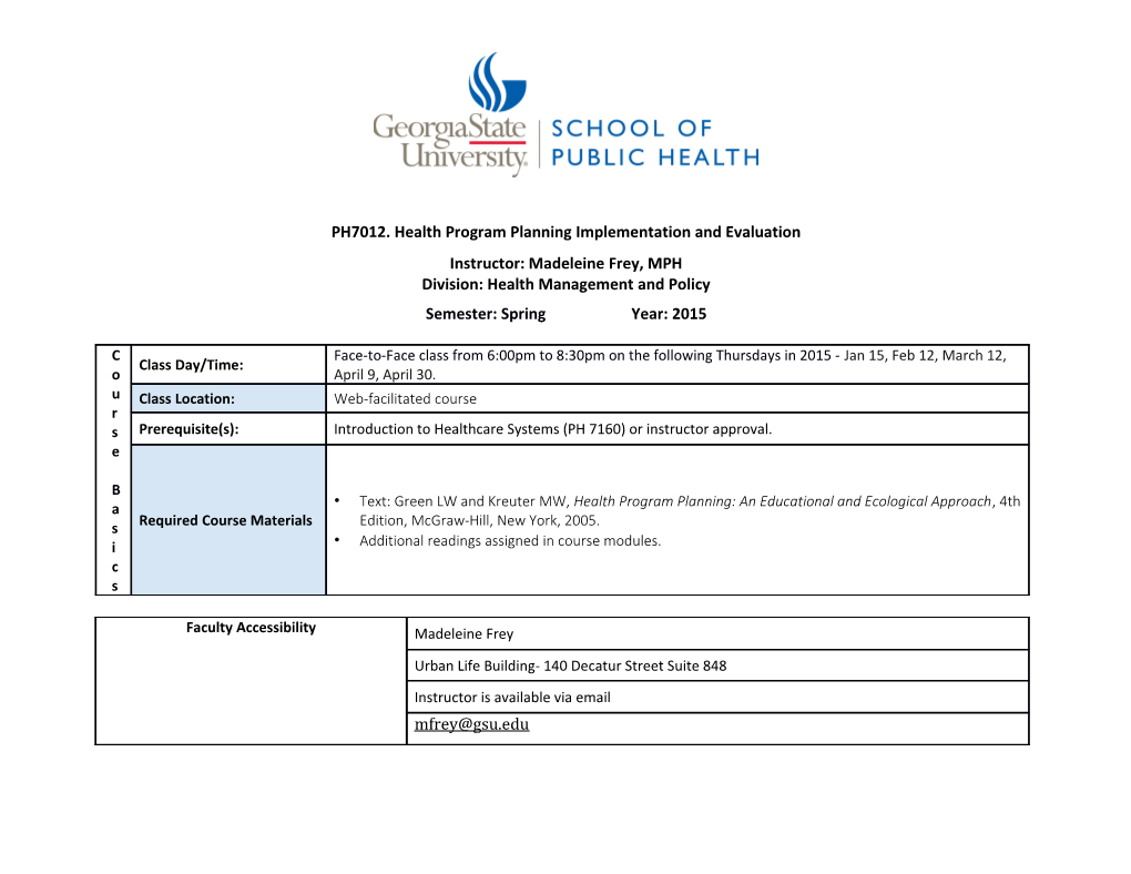 PH7012. Health Program Planning Implementation and Evaluation