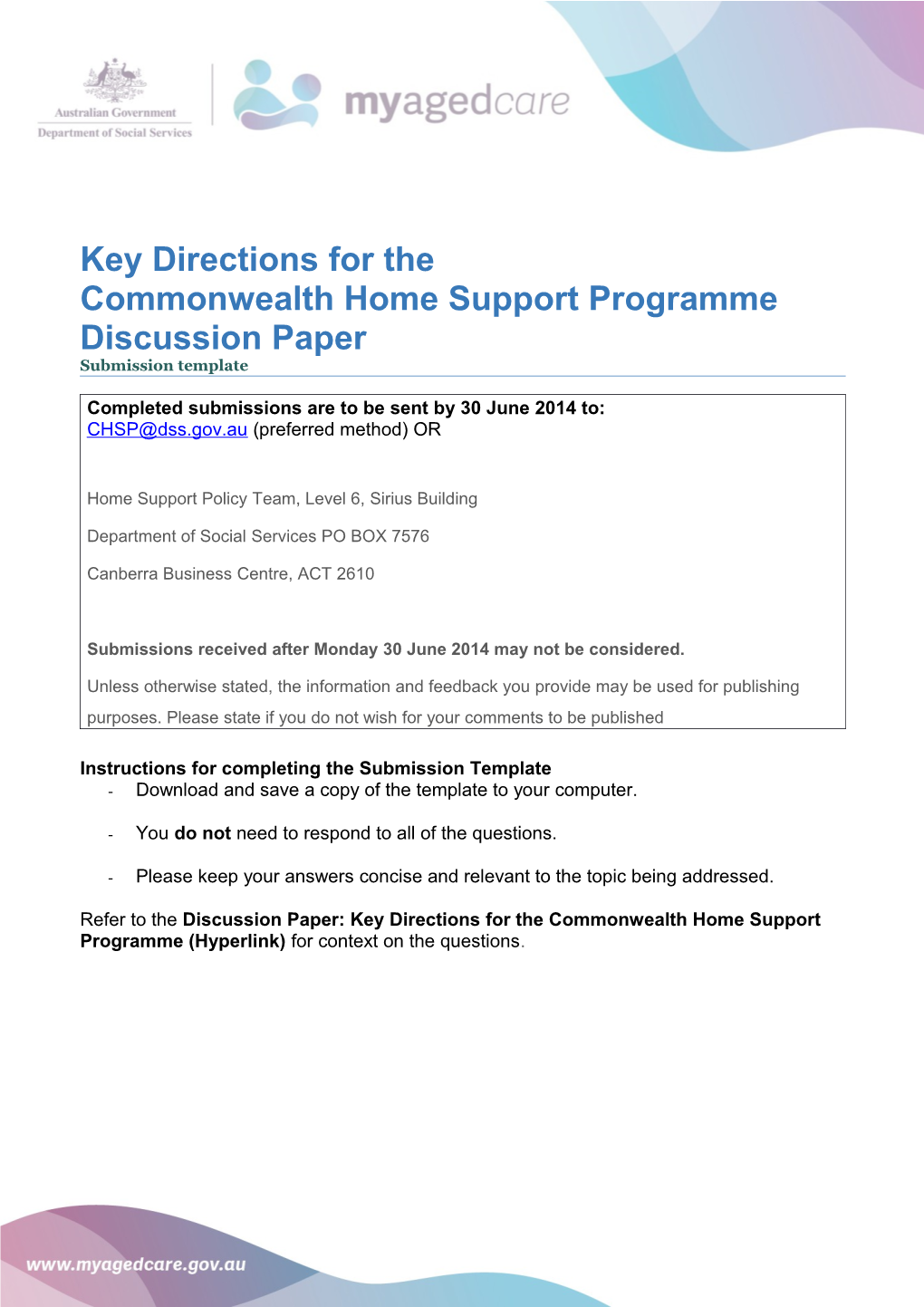 Key Directions for the Commonwealth Home Support Programme Discussion Paper