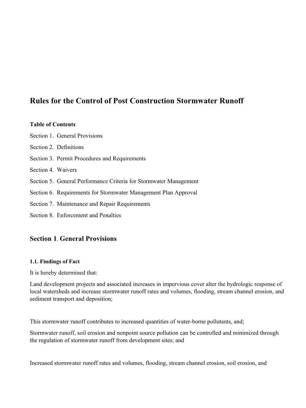 Model Post-Construction Stormwater Runoff Control Ordinance