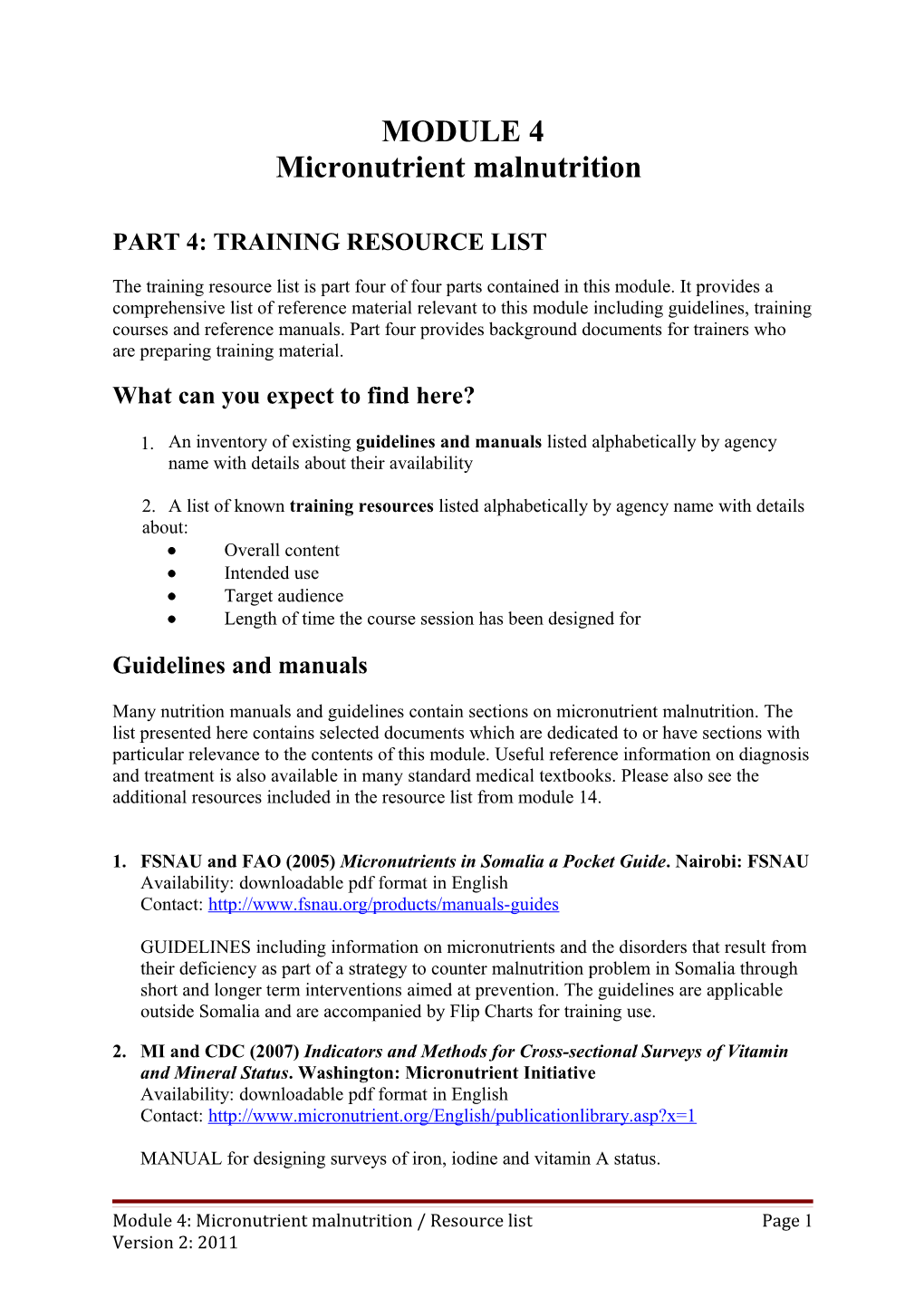 Part 4: Training Resource List
