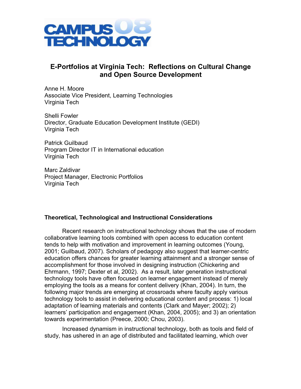 E-Portfolios at Virginia Tech: Reflections on Cultural Change and Open Source Development