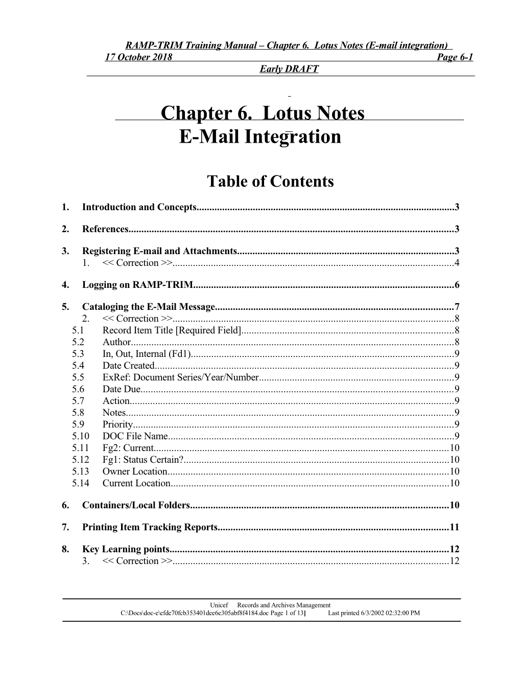 RAMP-TRIM Training Manual Chapter 6. Lotus Notes (E-Mail Integration)