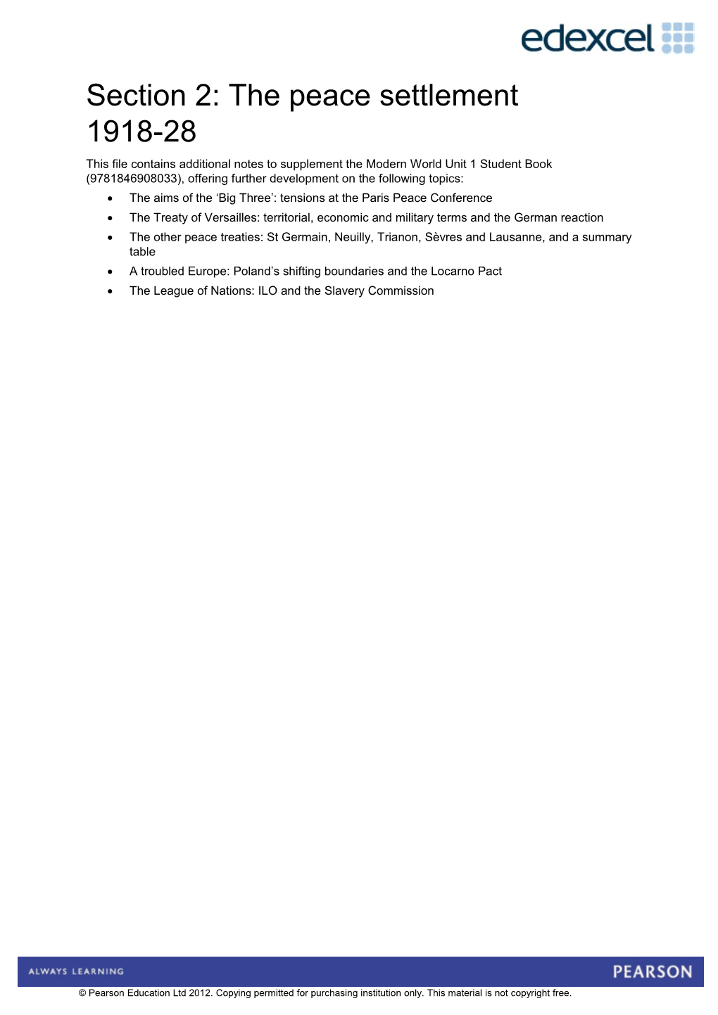 Section 2:The Peace Settlement 1918-28