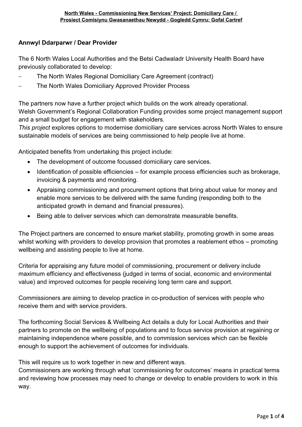 North Wales - Commissioning New Services Project: Domiciliary Care