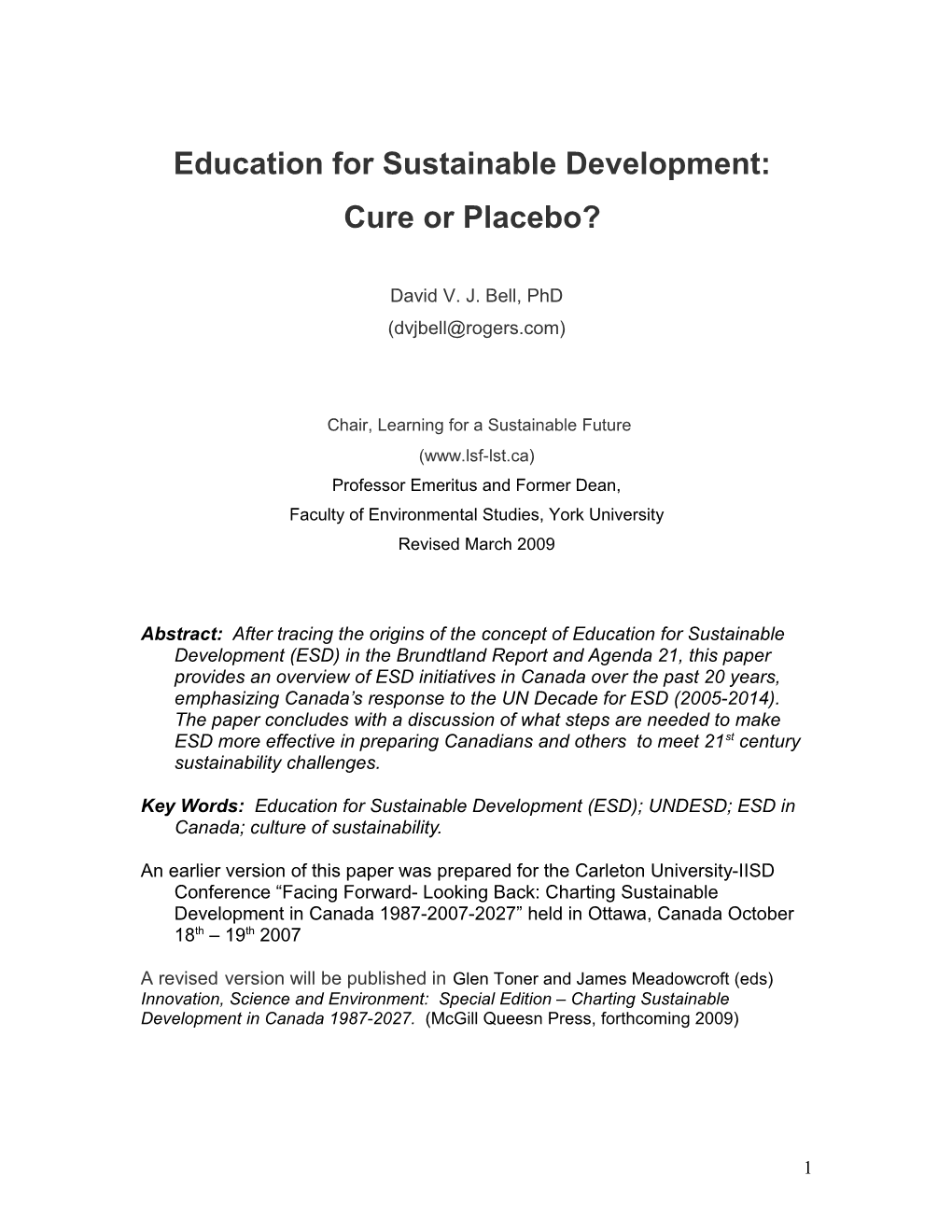 Education for Sustainable Development: Cure Or Placebo?